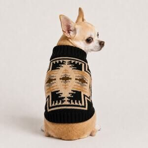 Pendleton Harding Aztec Knit Dog Pet Sweater Sz XS 3-6lbs Black Tan